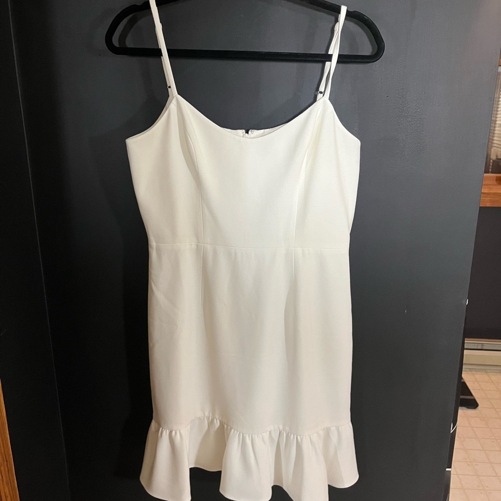 Dress the Population White Ruffle-Hem Spaghetti Strap Dress